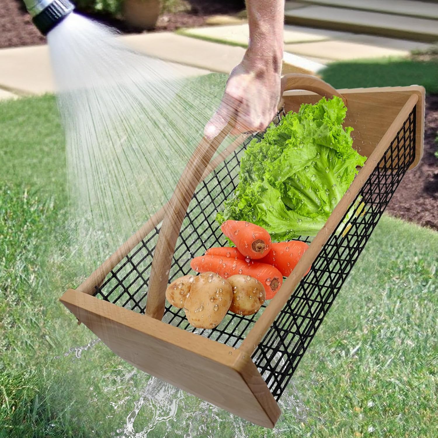 Garden Hod Harvest Basket, Durable Wooden Gardening, Supply Suitable For Kitchen, Picnic And Outdoor Picking