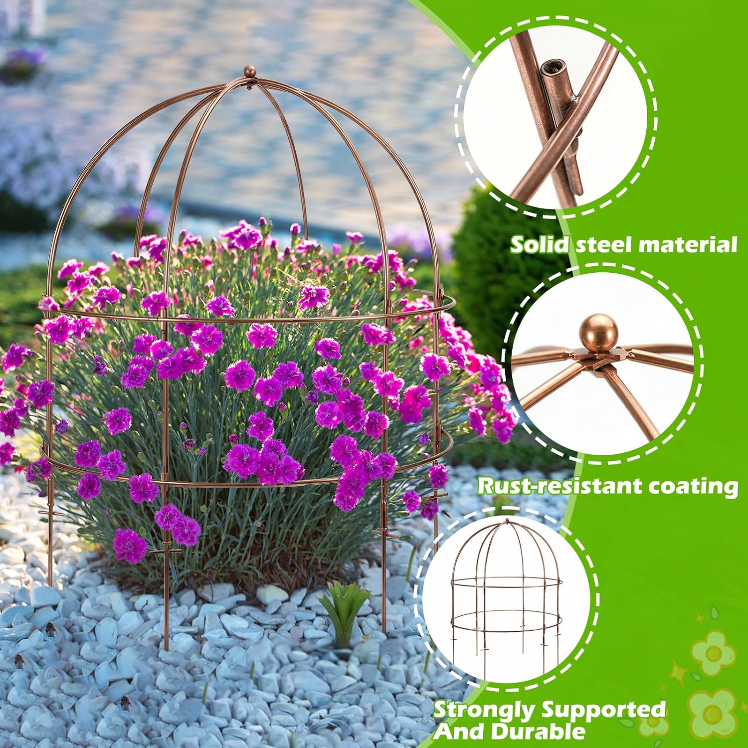 NNG 26 Inch Bird Cage Plant Support, Metal Grow-Through Cage with Dome Top | Garden Flower Trellis for Peonies