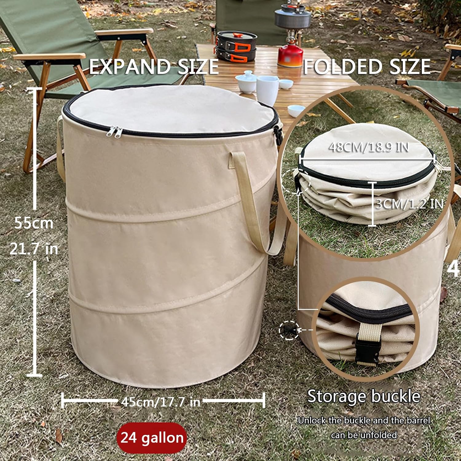 Pop up Camping Trash can with lid,Collapsible 24 Gallons Trash can with Sorting Clips,Garden Garbage Bag with Lid,Lawn