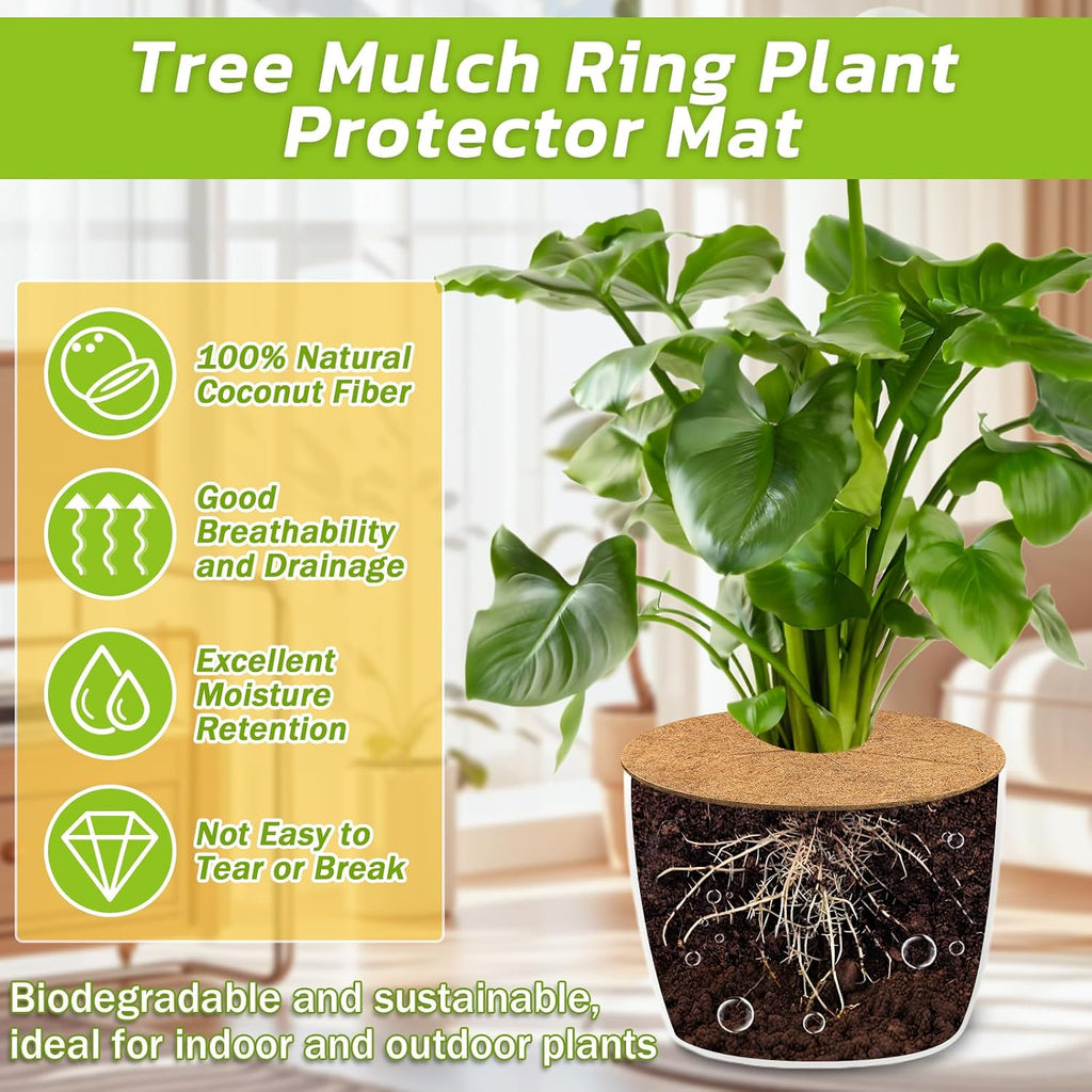 6 Pack Coconut Fiber Mulch Ring Tree Plant Protector Mat, 18 Inch | Natural Coco Coir Tree Mulch Ring Plant Pot Soil