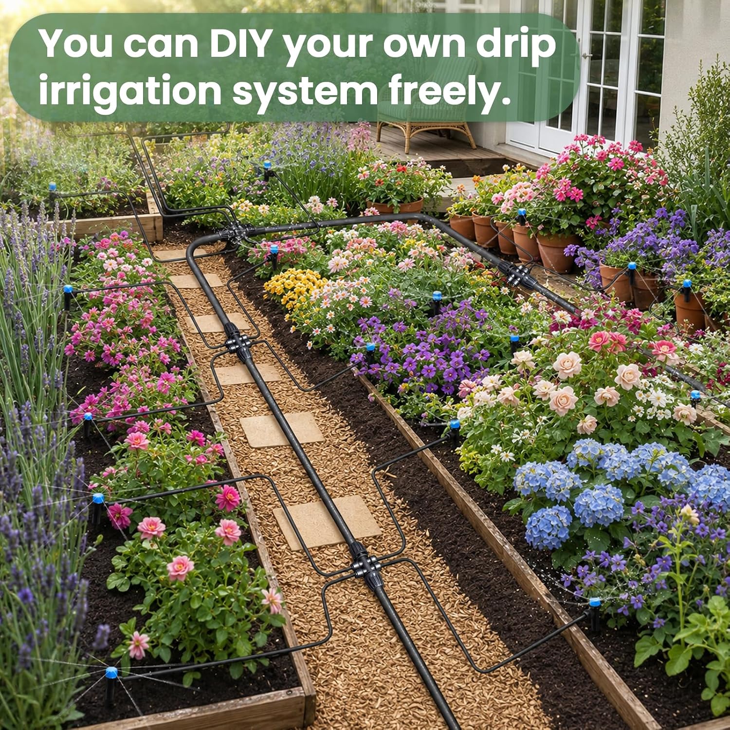 240FT Drip Irrigation System Kits, Quick-Connect Garden Watering System for Raised Bed, Potted Plants, Lawn, Greenhouse