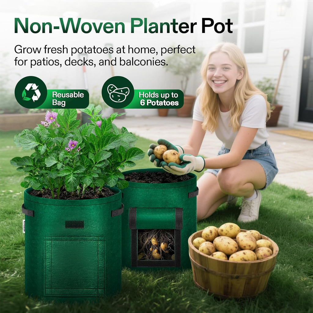 VIVOSUN 5-Pack 7 Gallon Potato Grow Bags, Roll-up Harvest Window | Easy Potato Harvesting, 300G Thick Nonwoven Fabric