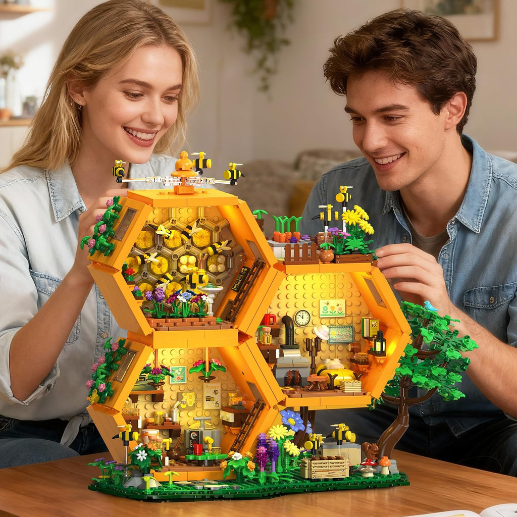 INSOON Bee House Building Set with Lights for Adults, Farm Treehouse Kit | Honey Bee Garden Display Model with