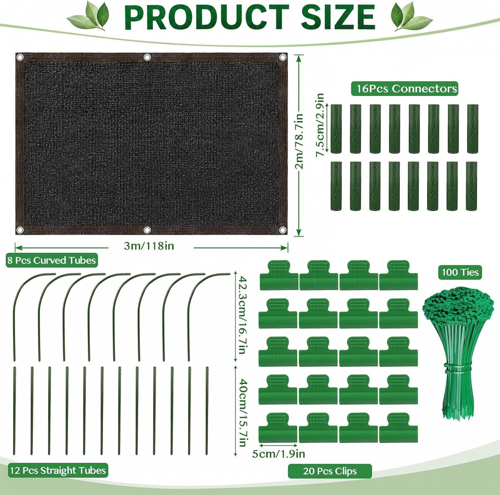 Fayoo 118" x 78.7" Garden Shade Kit with Poles, 70% Shade Cloth for Garden | 4 Sets Garden U-Hoops, Garden Sun Shade