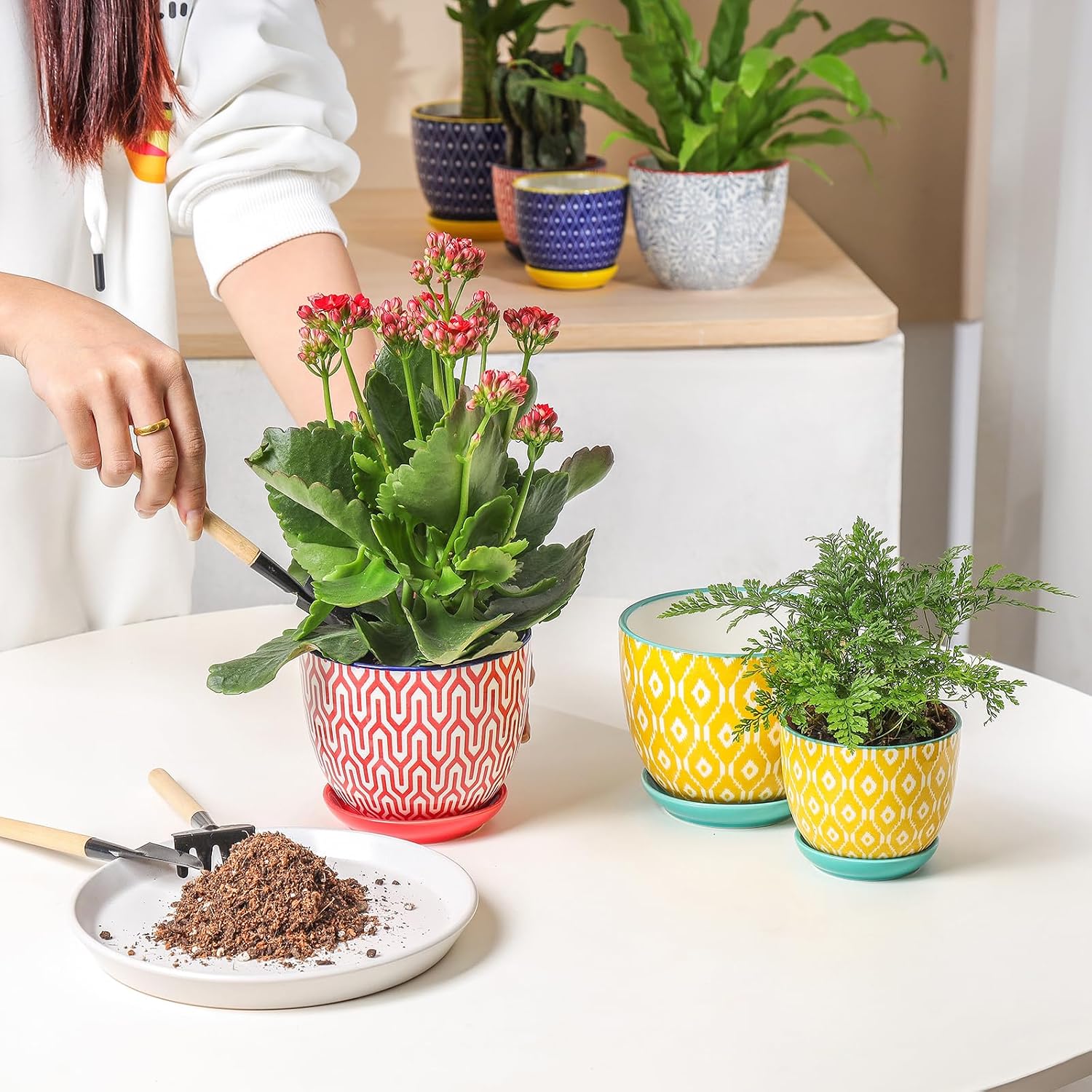 Selamica Ceramic Plant Pots, 4.6 Inch Flower Pots for Indoor Plants, Succulent Pots with Drainage Hole & Saucer