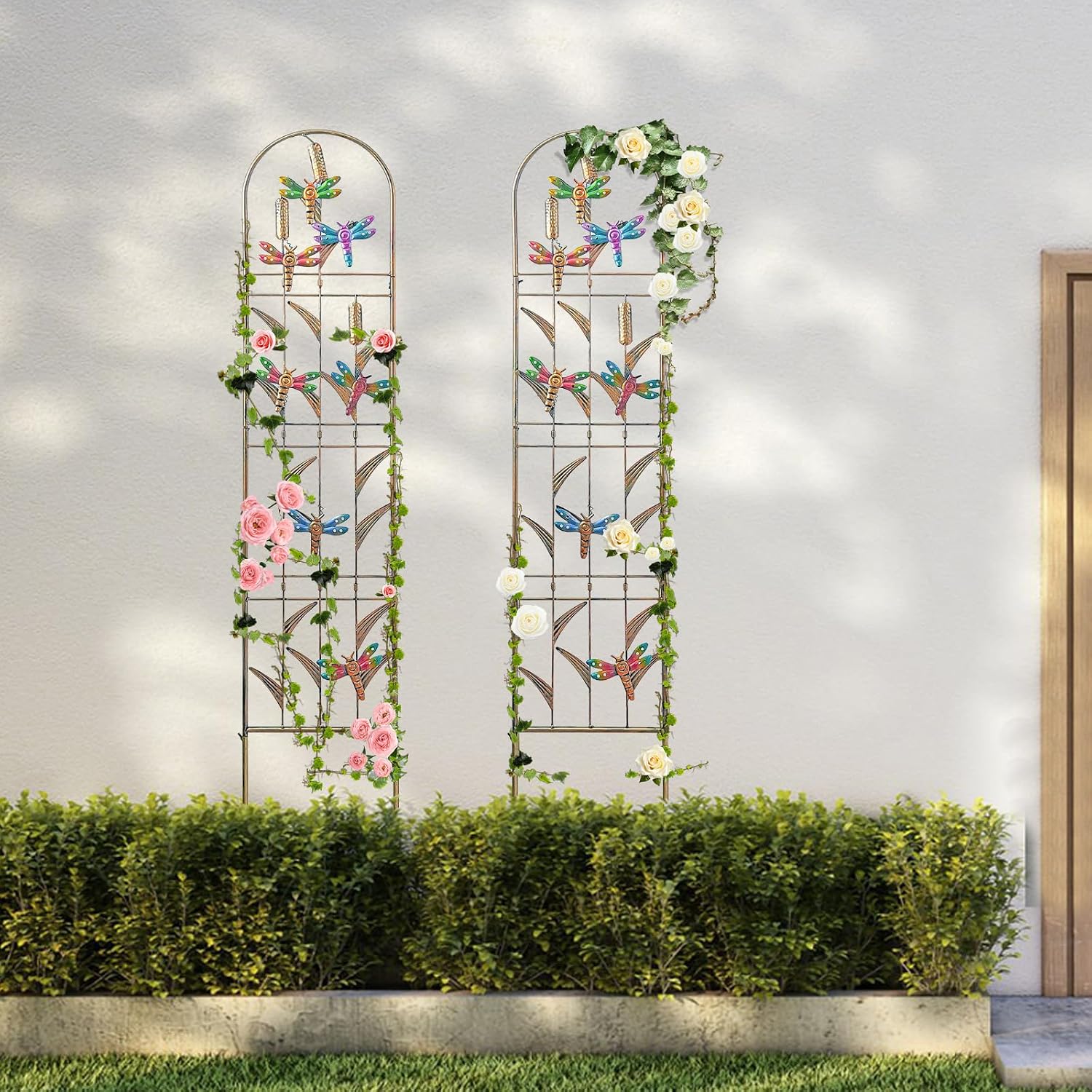 aboxoo 2-Pack Dragonfly Metal Garden Trellis, 60" Decorative Outdoor Fence | For climbing