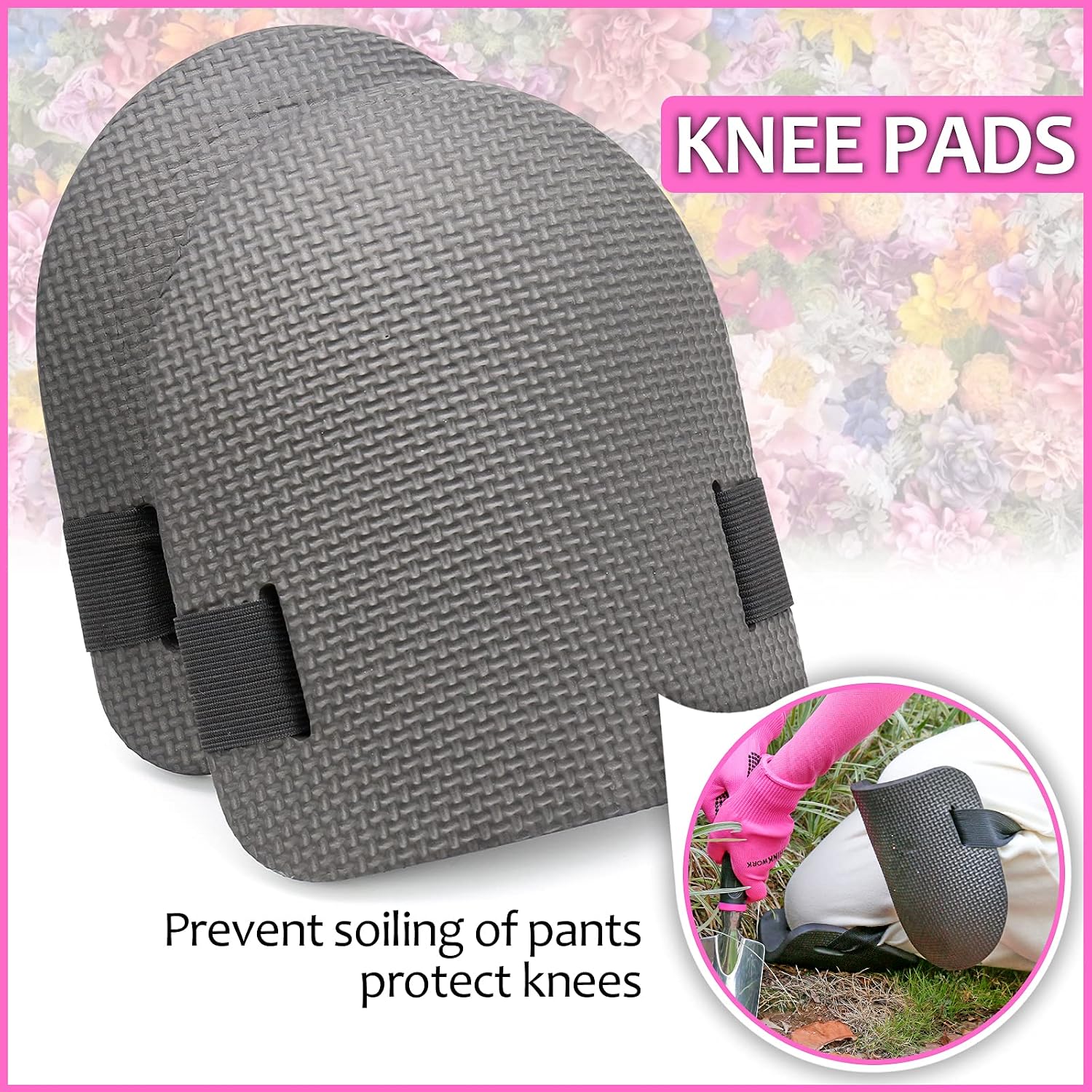 THINKWORK Pink Garden Tools, Gardening Gifts for Women, with 2 in 1 Detachable Storage Bag, Trowel, Transplanter, Rake