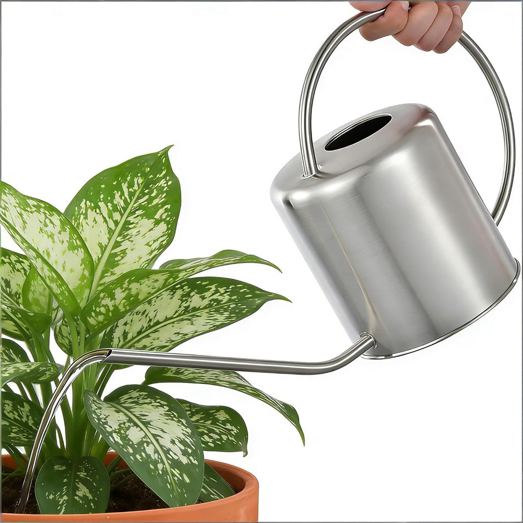 Fasmov 51 Oz Stainless Steel Watering Can Modern Style Watering Pot, Watering Can with Long Spout for Easy Pour, Water