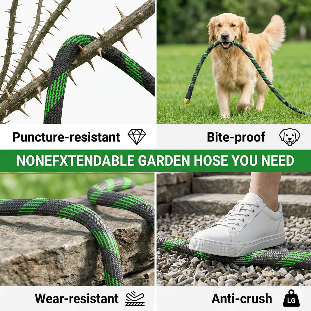 Non-Expandable Garden Hose 50 FT, Heavy-Duty & Flexible Water Hose with 10-Function Nozzle, Kink-Free & Leak-Proof
