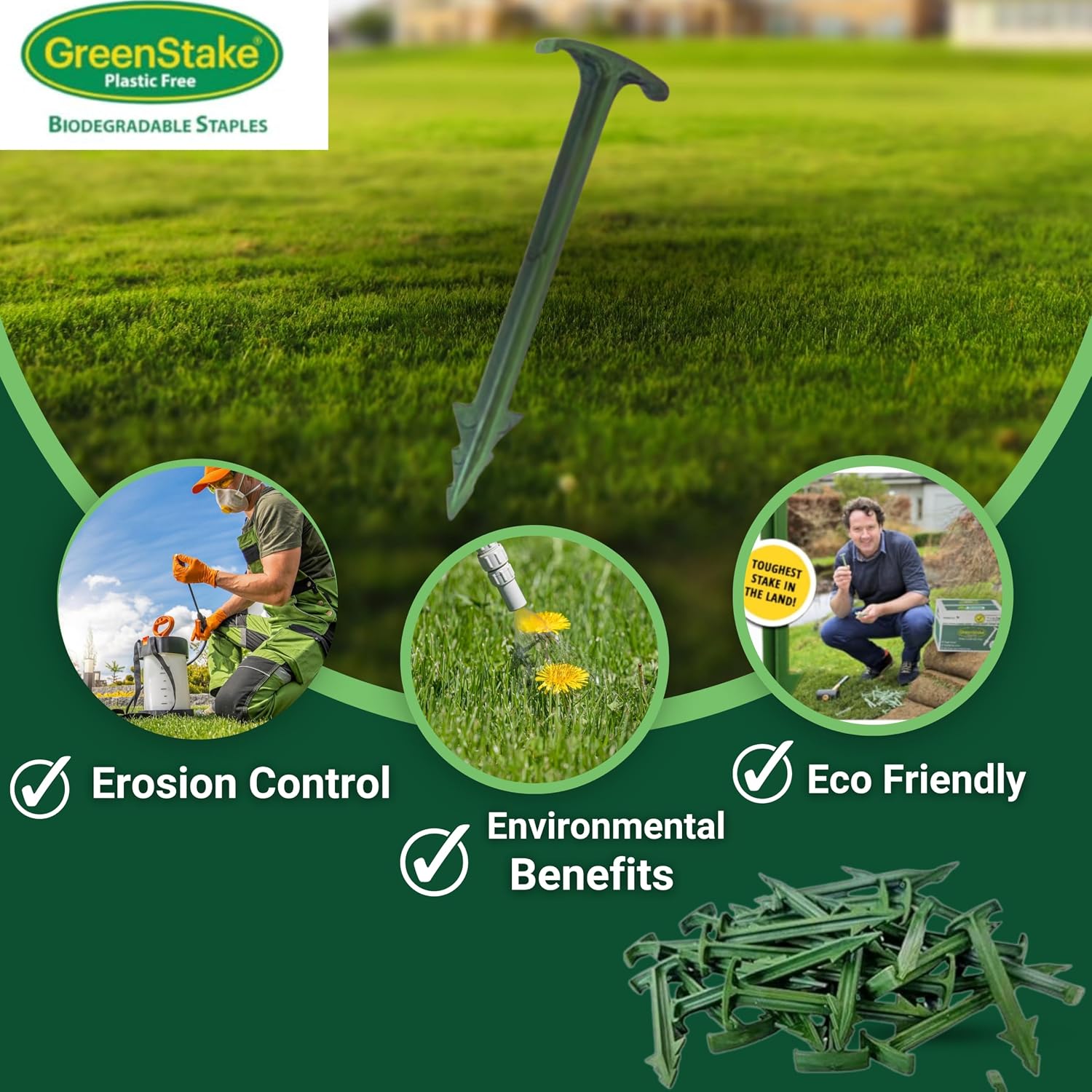 100 ct. Contractor Grade 4-Inch Biodegradable Stakes - Eco-Friendly Sod Staples for Weed Fabric, Landscape Staples &