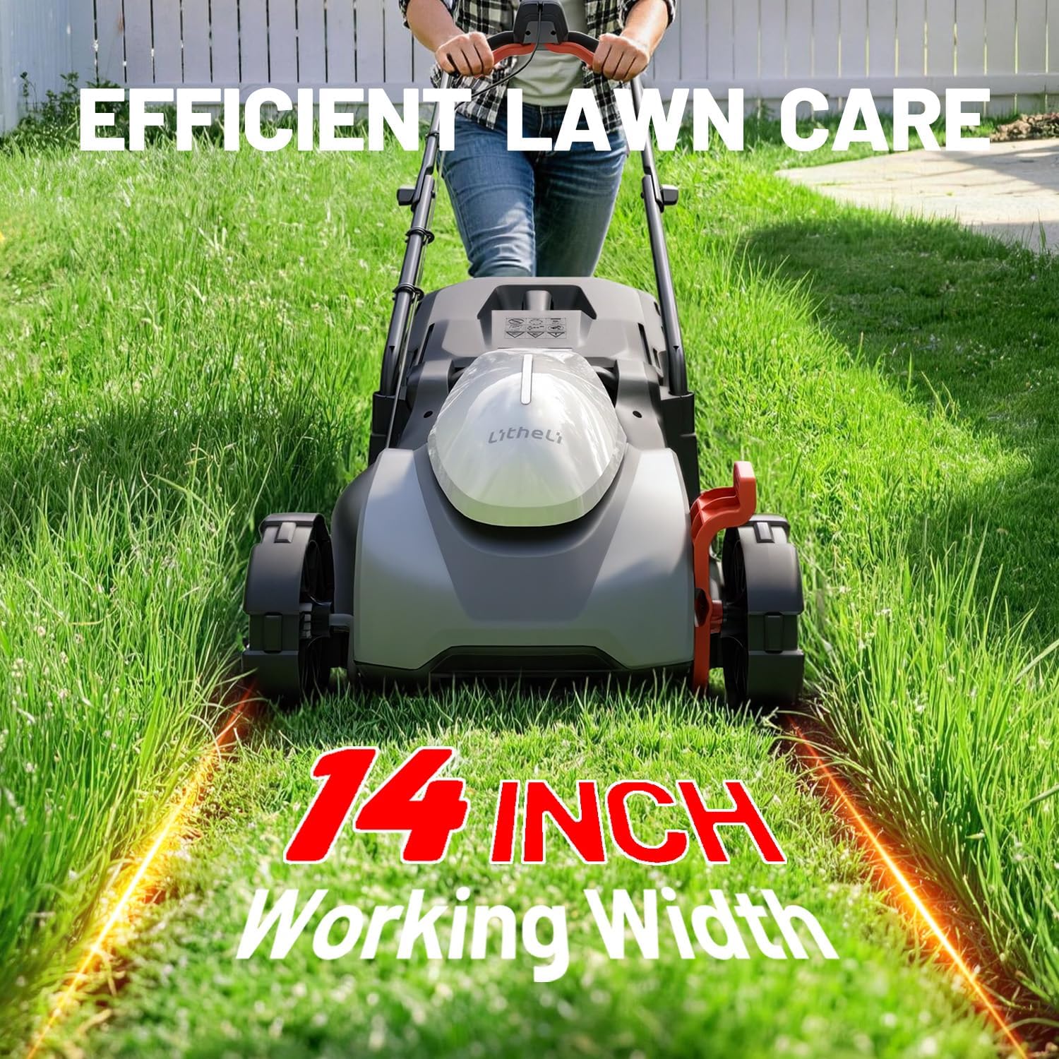 Litheli Electric Lawn Mower Cordless,Grass Cutter Machine for 2800 Sq. Ft.Lawnmower with Brushless Motor, 14.5 In