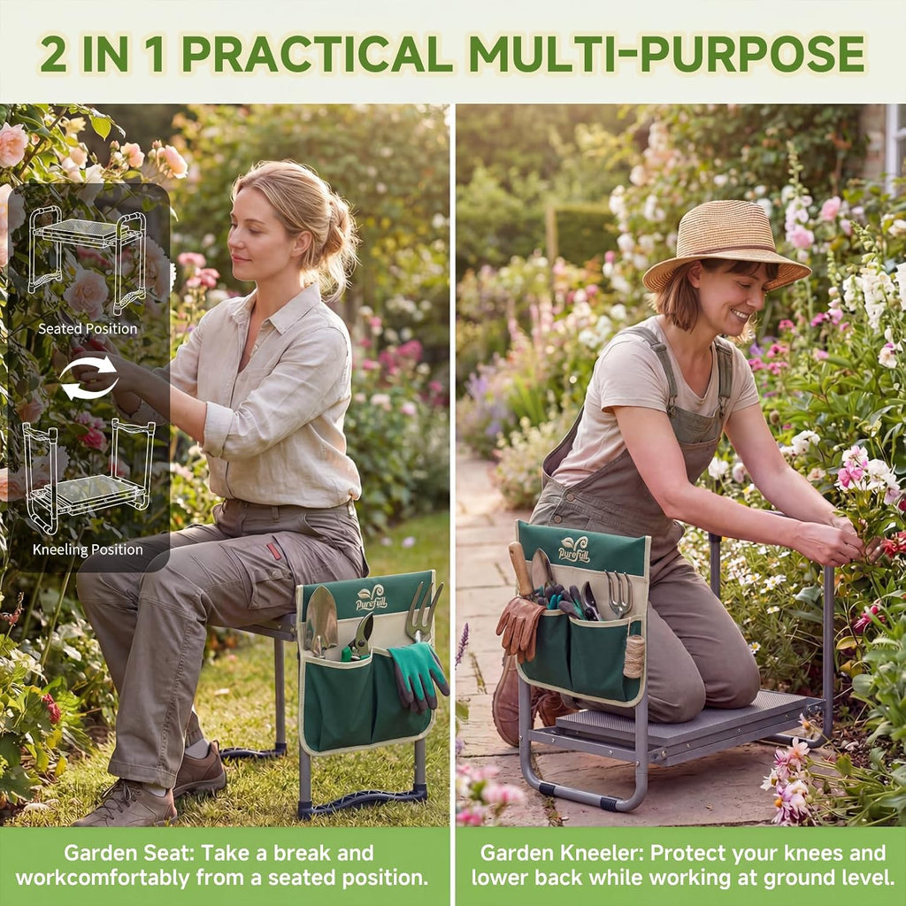 2-in-1 Heavy Duty Foldable Garden Kneeler And Stool With EVA Pad, Green | Wider Thicker Soft Foam Cushioning Includes