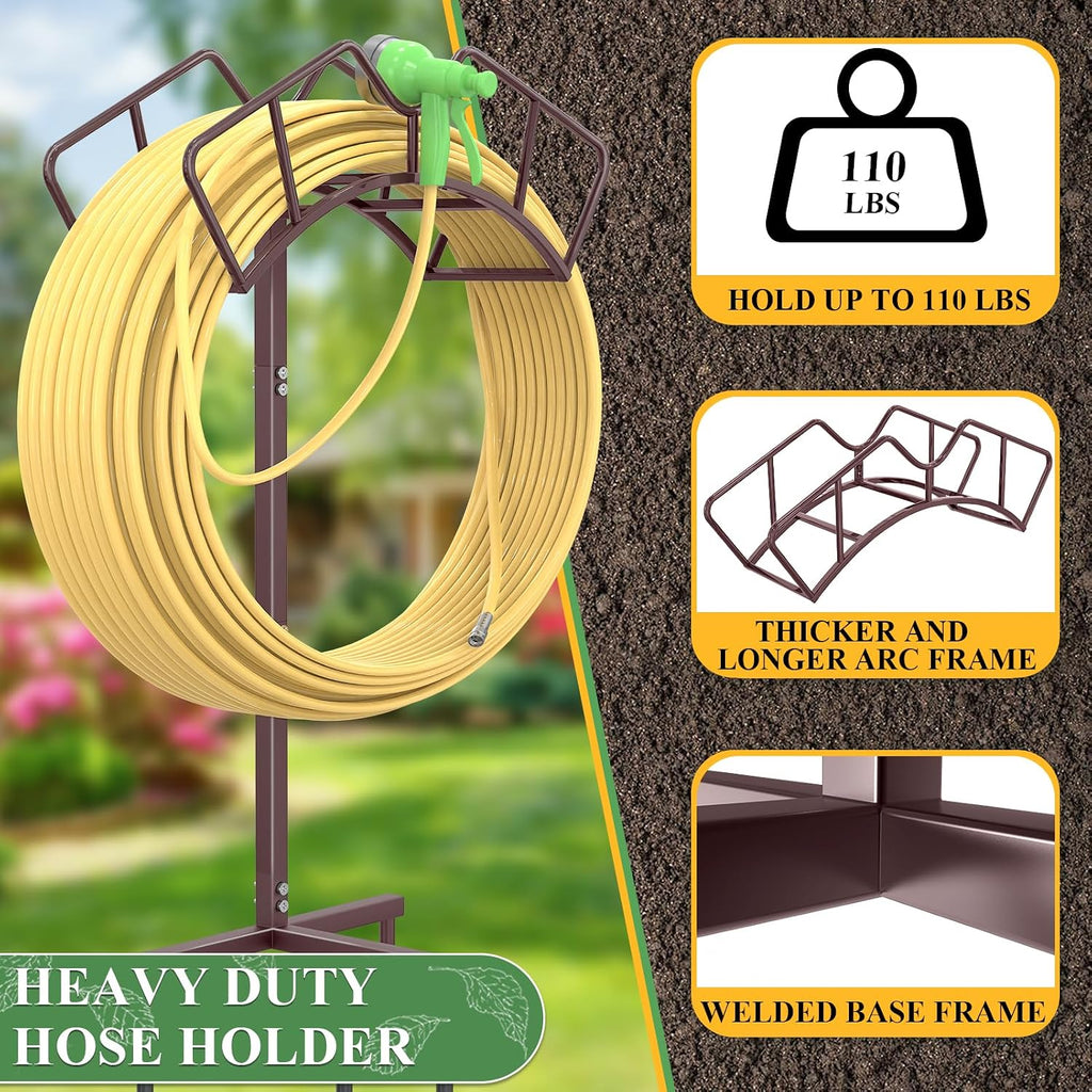 Qatsrin Heavy Duty Garden Hose Holder, Water Hose Reel Holds 150ft, Bronze | Detachable Water Hose Hanger Stand