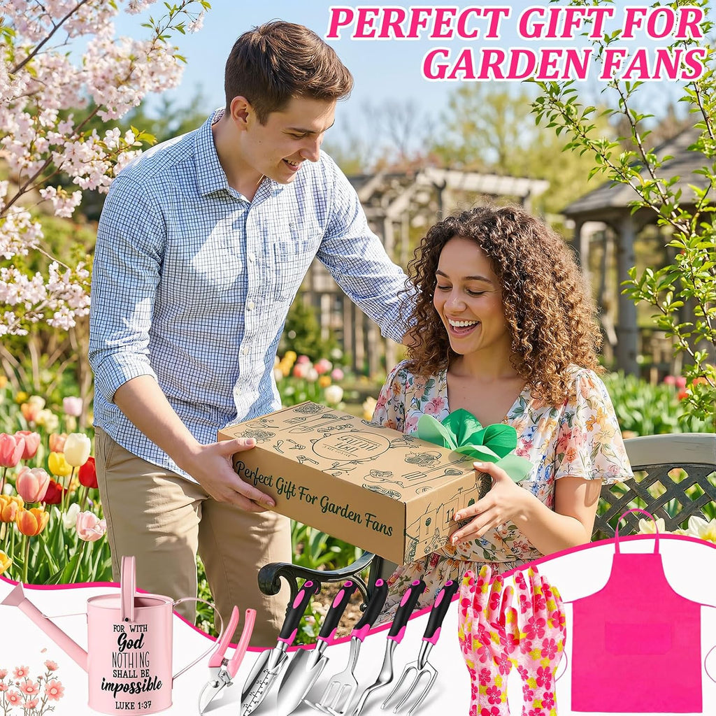 Blueweenly 9 Pcs Watering Can Garden Tools Kit with Bible Verse Christian Gardening Gifts for Women with Heavy Duty