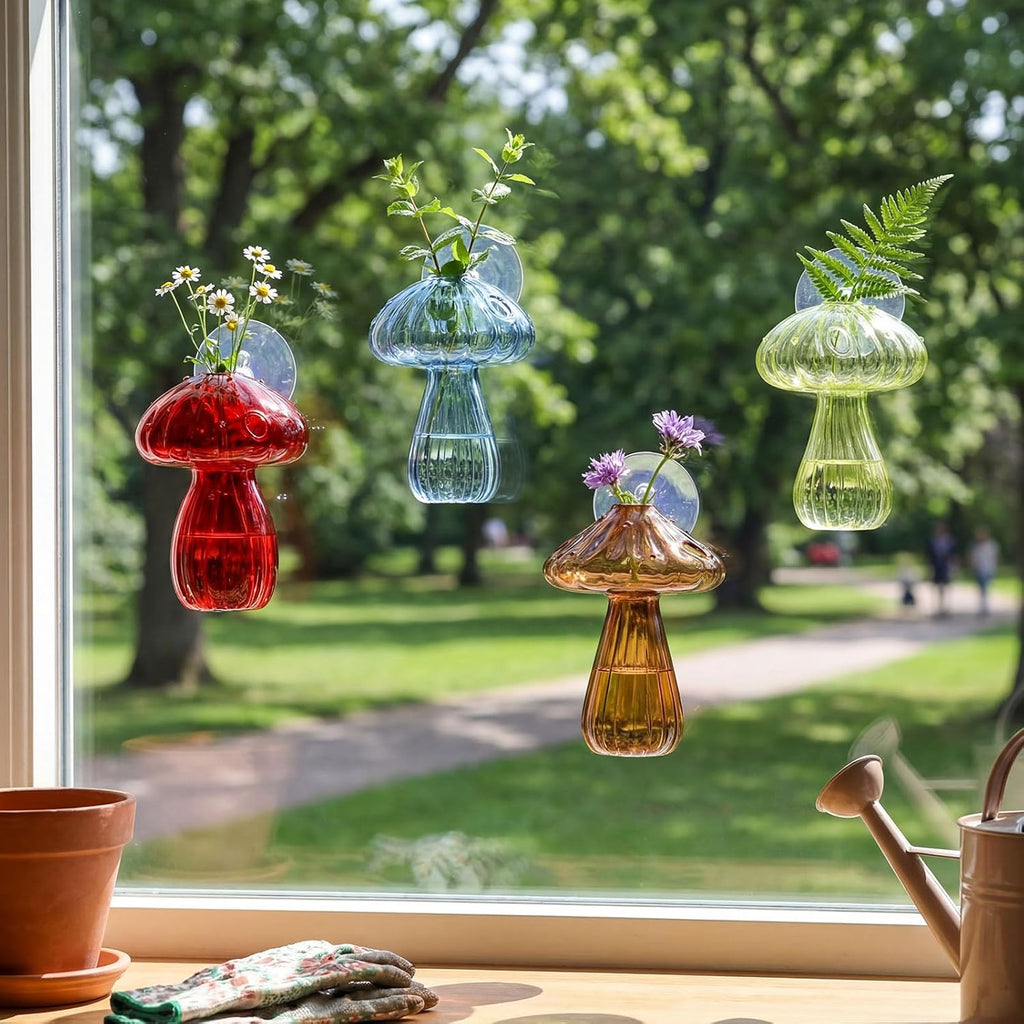 LemonRoad 8 Pcs Mushroom Window Propagation Stations with Suction Cups Cute Glass Wall Hanging Planter Holder Flower