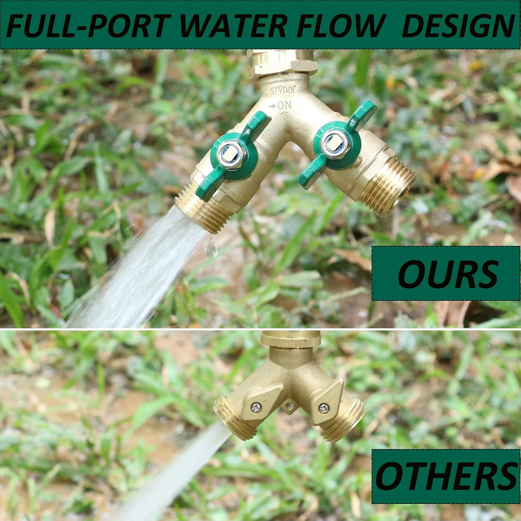 Garden Hose Splitter Full Flow, Brass Heavy Duty Hose Splitter 2-Way High Flow, All Metal Hose Y Splitter with Shutoff