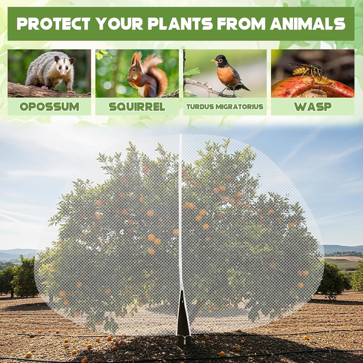 1Pcs 15ft x 15ft Extra Large Fruit Tree Netting Cover with Zipper and Drawstring Garden Plant Protector Bird Barrier
