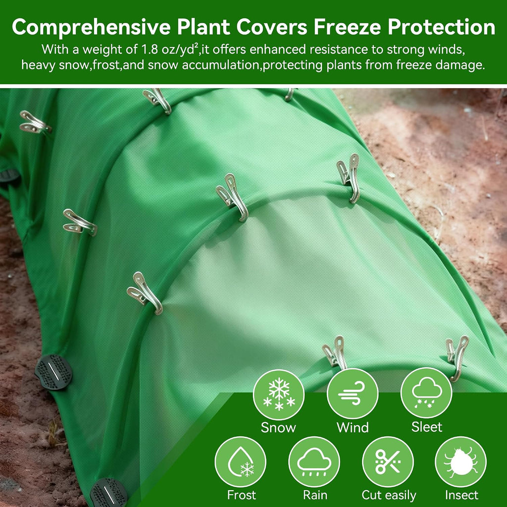 Plant Covers Freeze Protection kit，1.8 oz/yd²-10 ft x 33 ft Thickened Floating Row Cover for Outdoor Plants With 20