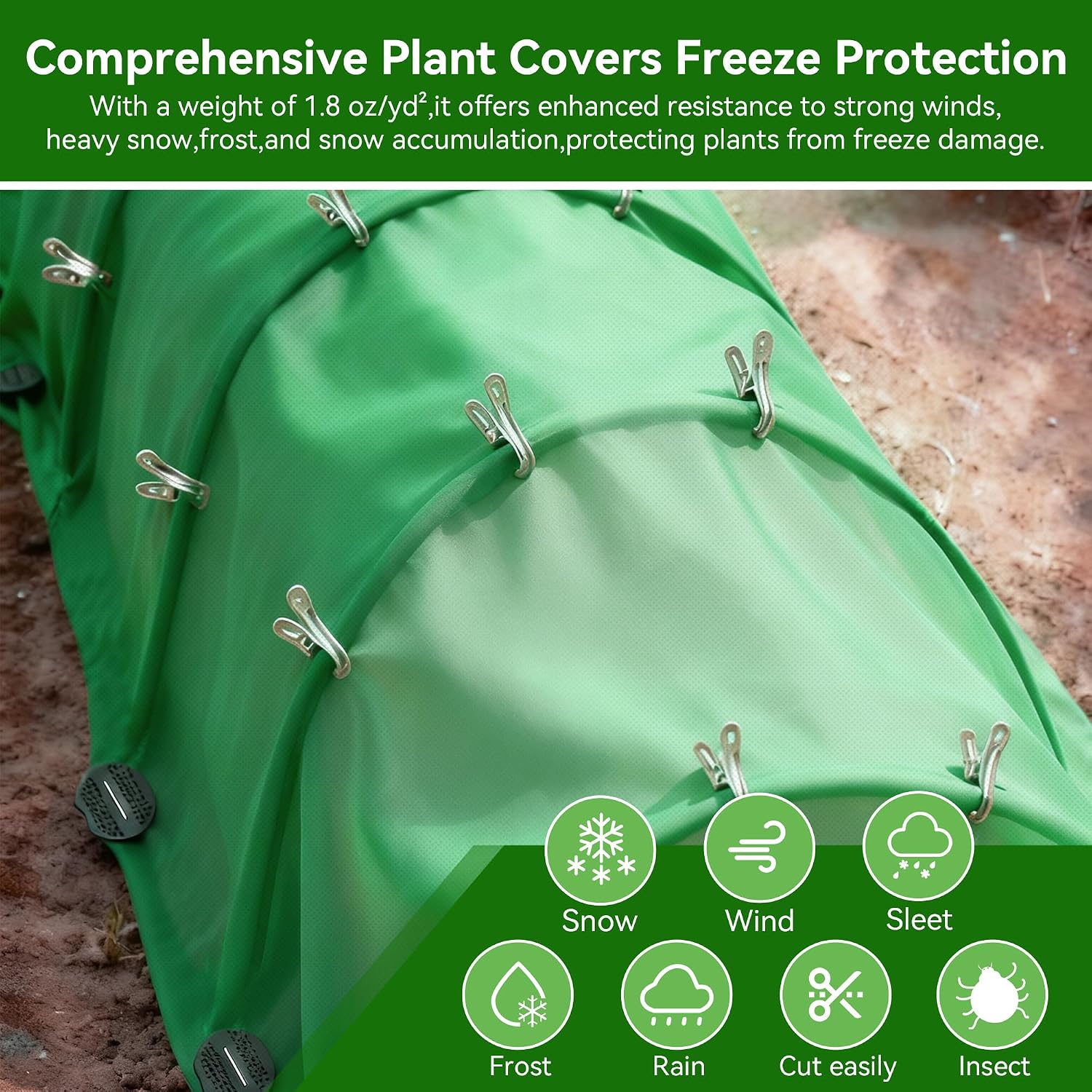 Plant Covers Freeze Protection kit，1.8 oz/yd²-10 ft x 33 ft Thickened Floating Row Cover for Outdoor Plants With 20