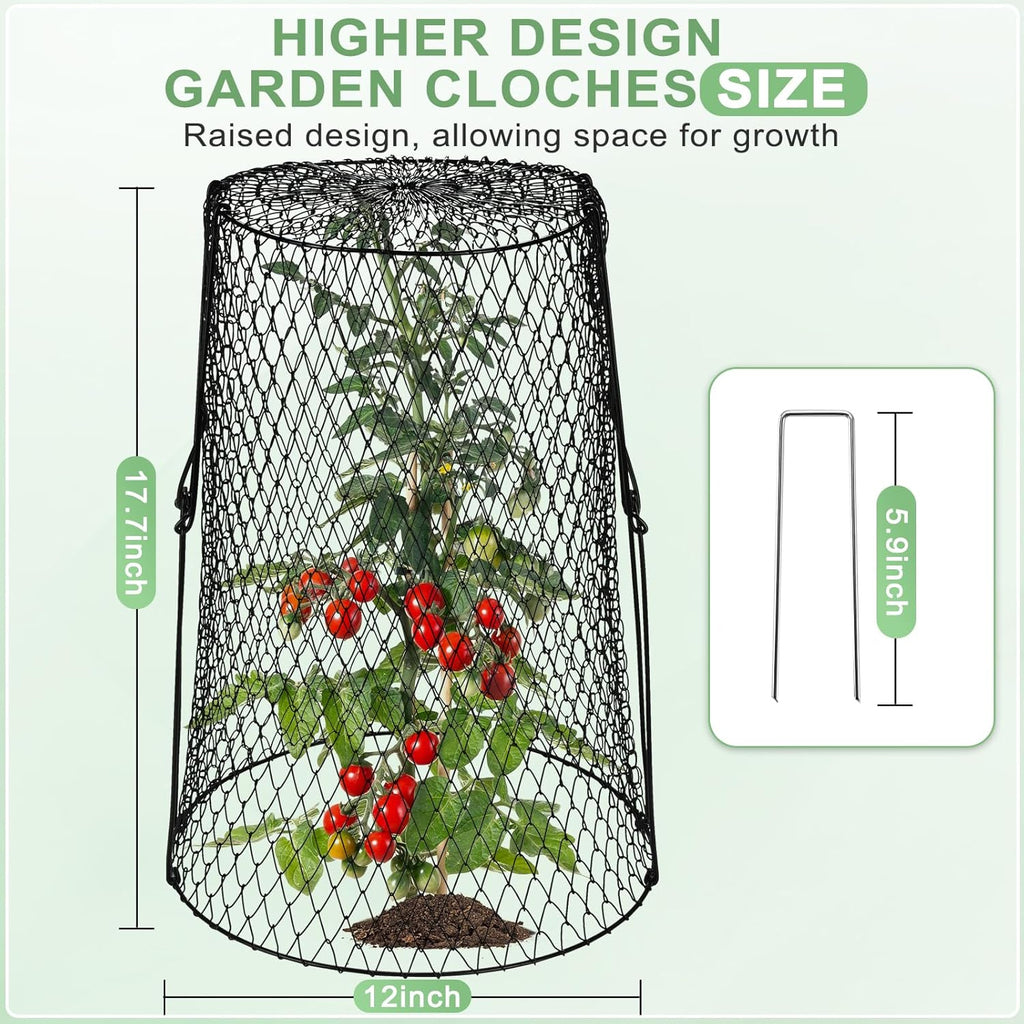 5 Pcs 17.7" Tall Garden Cloches for Plants, 5.9" Long Legs Ground Stakes Plant Cages Stackable Storage, Rustproof