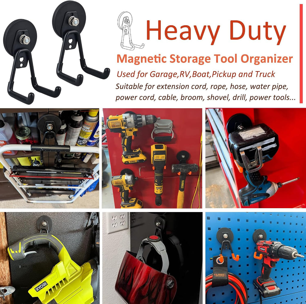 ULIBERMAGNET Heavy Duty Magnetic Garage Hooks,10 Pack Strong Large Magnet Hook for Power Drill,Garden