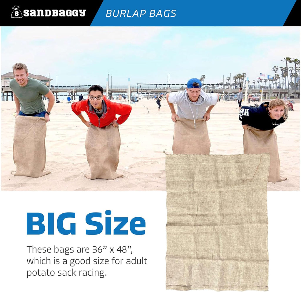 Sandbaggy 36" x 48" Extra Large Burlap Bags - Adult Potato Sack Racing, Grow, Plant Covers - Reusable Grocery Bags