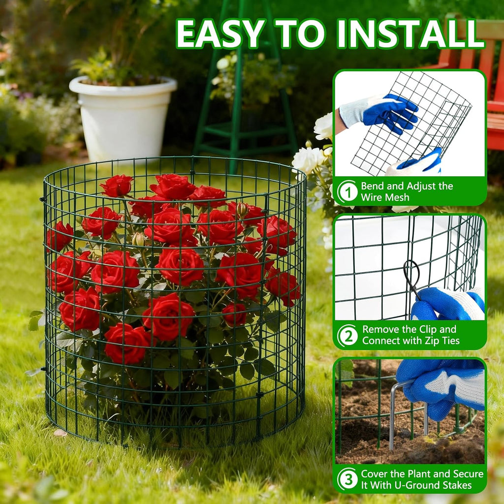 6 Pack 12x16 Inch Plant Protector Cages, Metal Garden Cages for Animals | Plant Protection with Stakes & Zip Ties