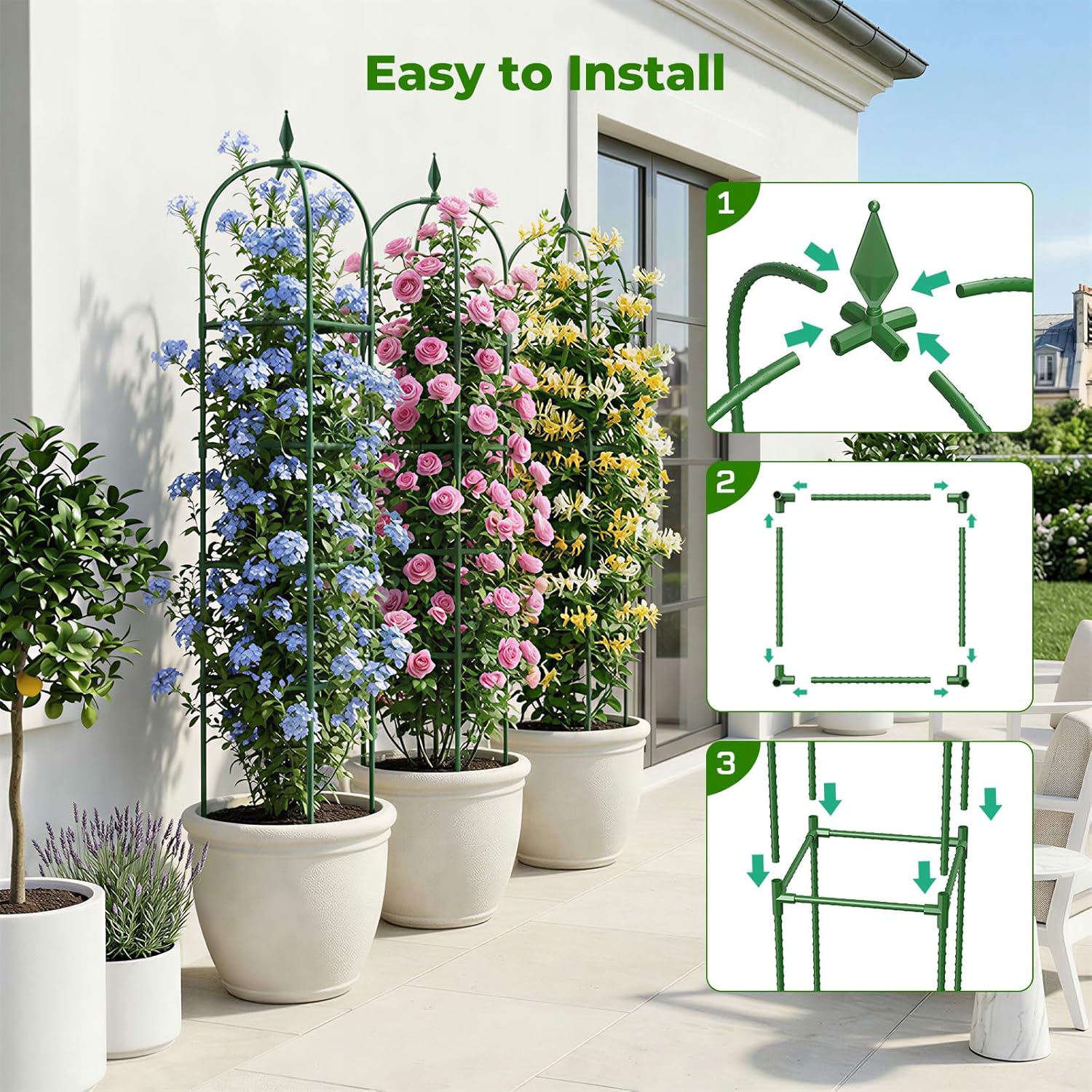2 Pack Garden Obelisk Trellis for Climbing Plants, 6 FT Metal Rustproof Plant Support Rose Trellis, Tower Potted Cages