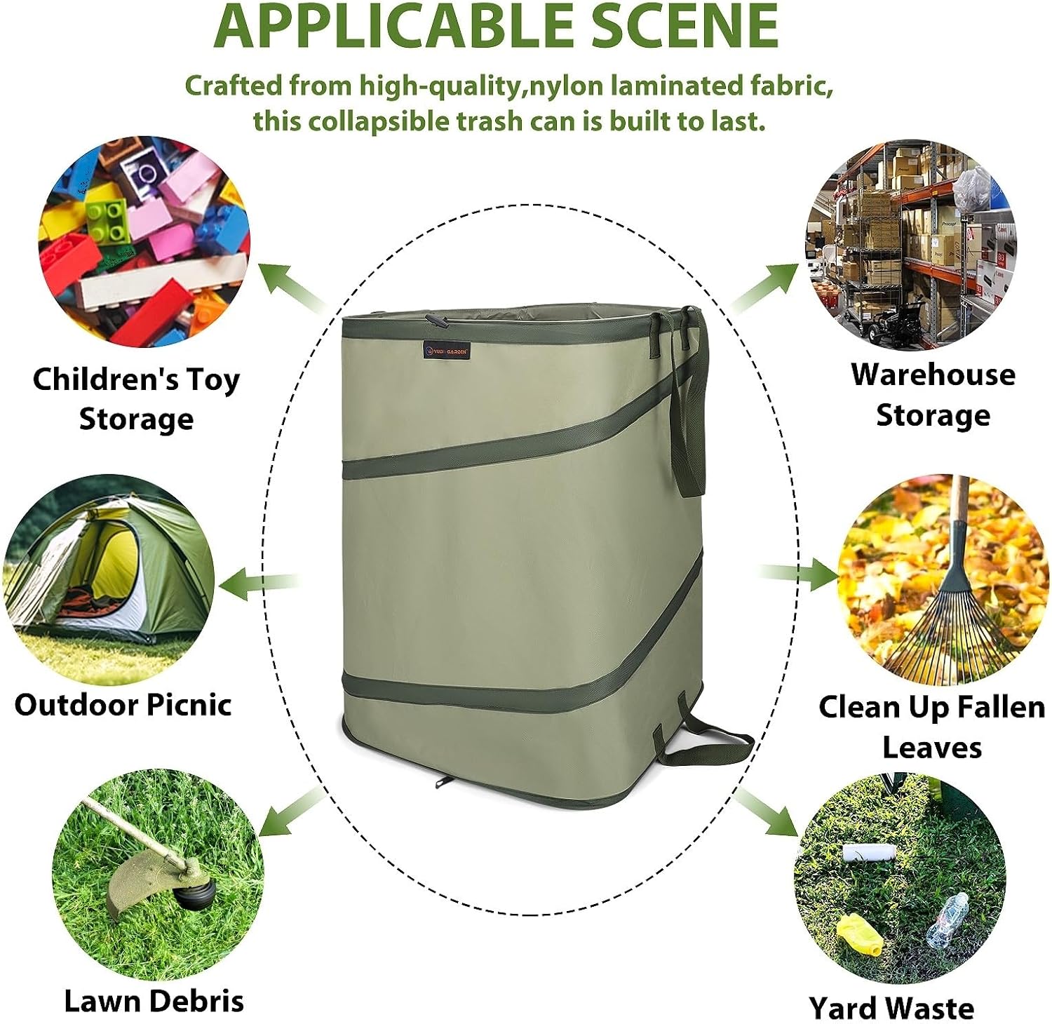 YUDI & GARDEN 46 Gallon Square Collapsible Yard Waste Containers | Collapsible Trash Can, For Collecting Weeds, Leaf