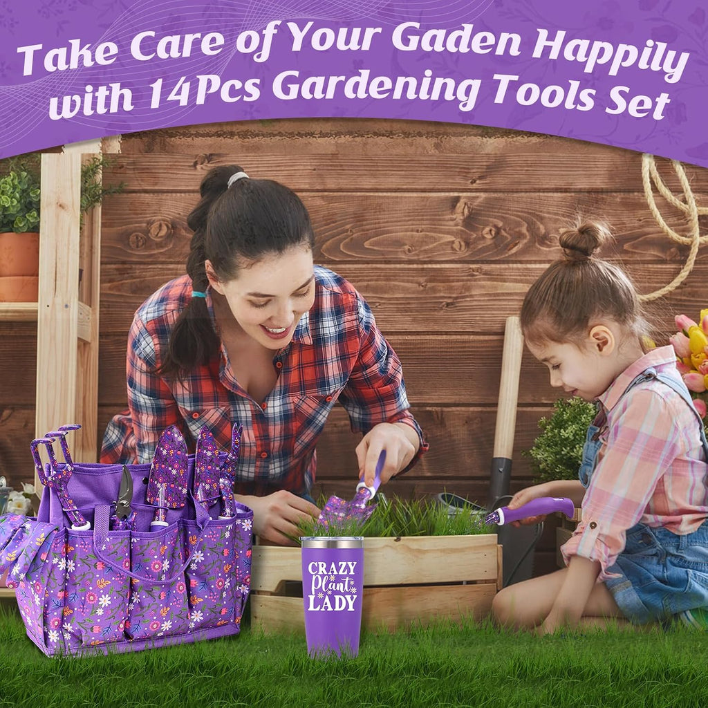Gardening Gifts for Women, Gardening Tools for Women, 14 PCS Garden Tools Set Kit with Garden Tool Bag, Plant Lover