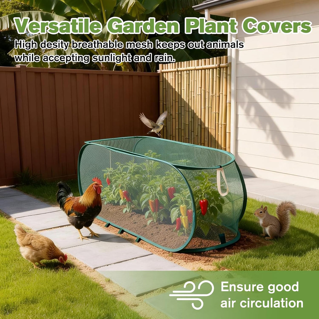 8Pack Garden Covers for Raised Beds, Reusable Pop Up Mesh Plant Covers with Ground Nails, Lightweight Outdoor Crop Cage