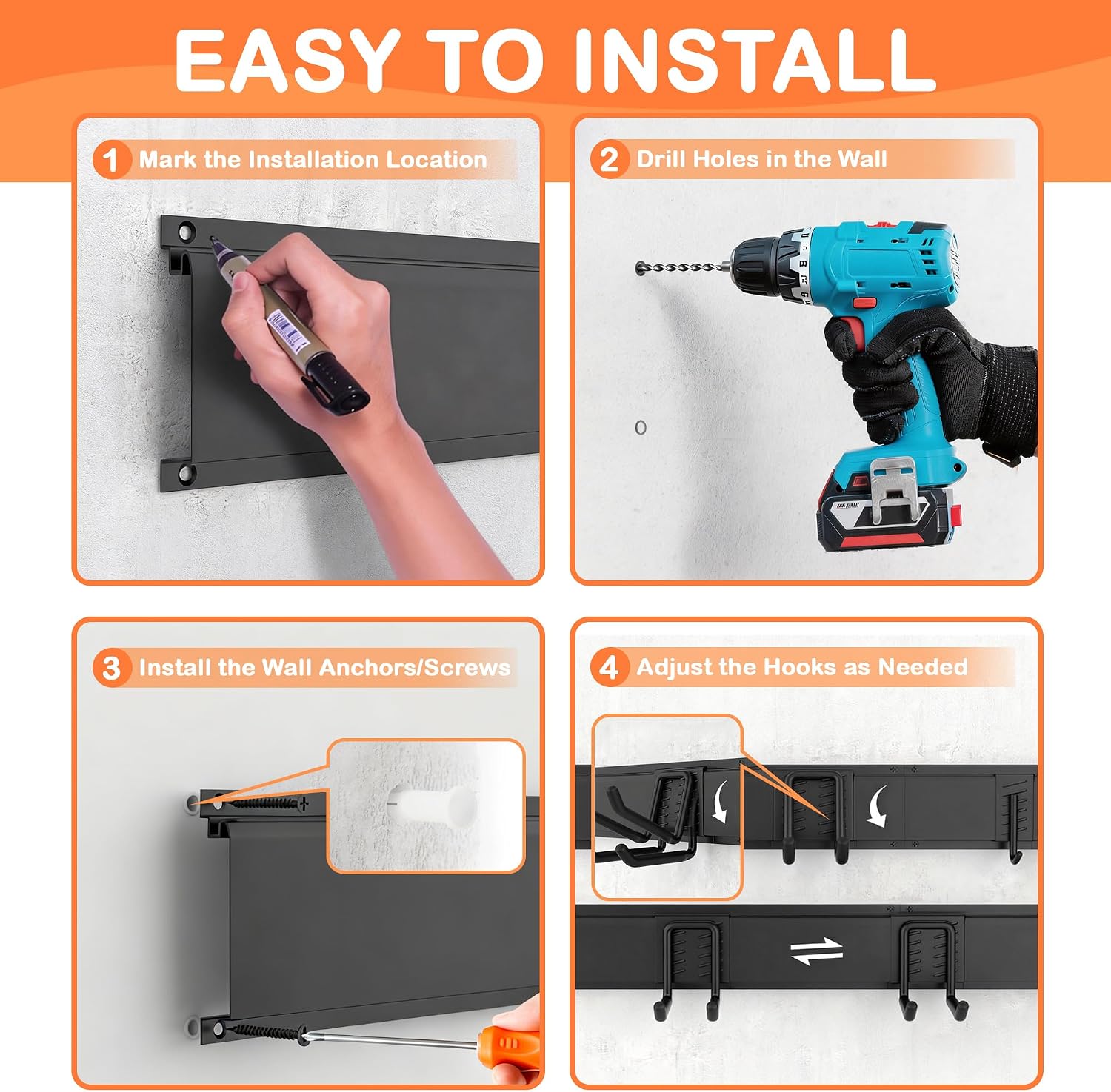 Garden Tool Organizer, 48 Inch Garage Tool Organizer Wall Mount | Heavy Duty Steel Wall Holders for Tools, 400lb Weight