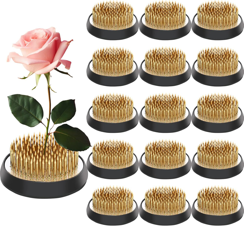 Sliner 16 Pcs Floral Frogs Round Flower Holder, Gold, 2.36 Inch