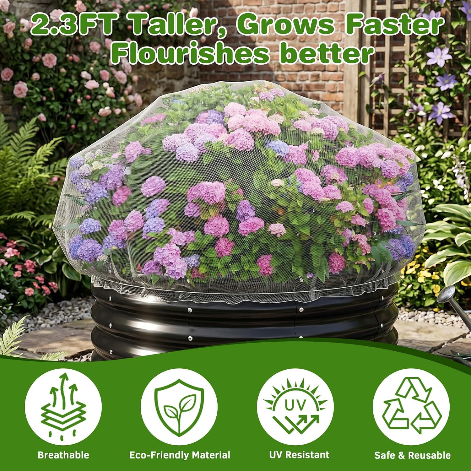 2 Pack Taller Garden Netting for 8x4 Raised Beds with 10 pcs Secured Clips | Ultra-Fine Mesh Plant Covers with