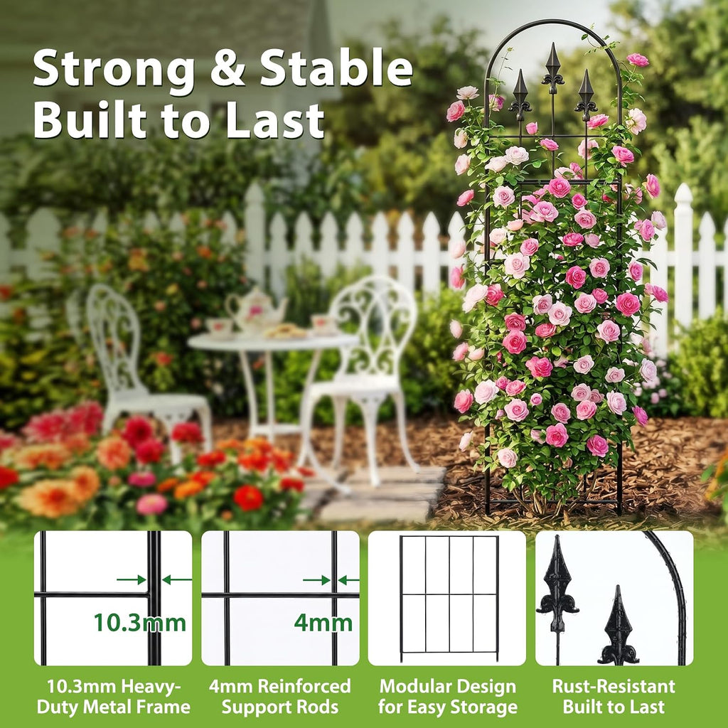2 Pack 57.8" H x13 W Garden Trellis for Climbing Plants Outdoor, Rustproof Arched Metal Rose Trellis for Outdoor Indoor