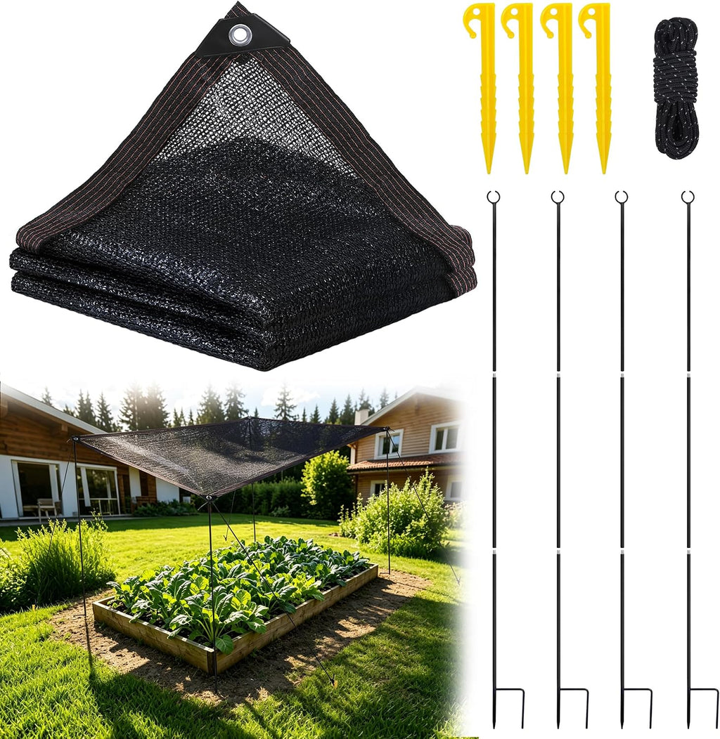 Garden Shade Cloth Kit for Plants, 80% Plant Shade Canopy with Metal Poles | 6.5 x 3.3 FT Sun Shade Cover for Raised