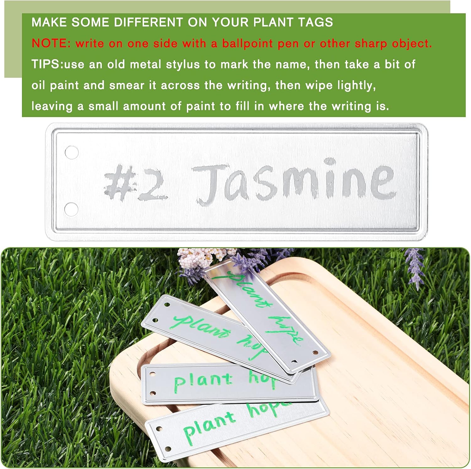 Hotop 300 Pieces Metal Plant Tags with Wires 1 x 3.25 Inches Double Sided Blank Metal Plant Labels Waterproof Aluminum