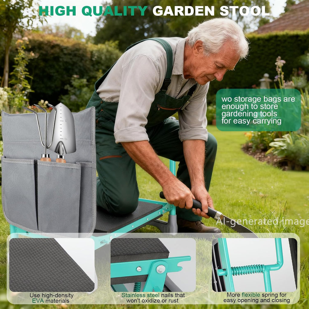 Garden Kneeler and Seat 2-in-1 Foldable Bench, with Storage Bags & Non-Slip Foam Pad