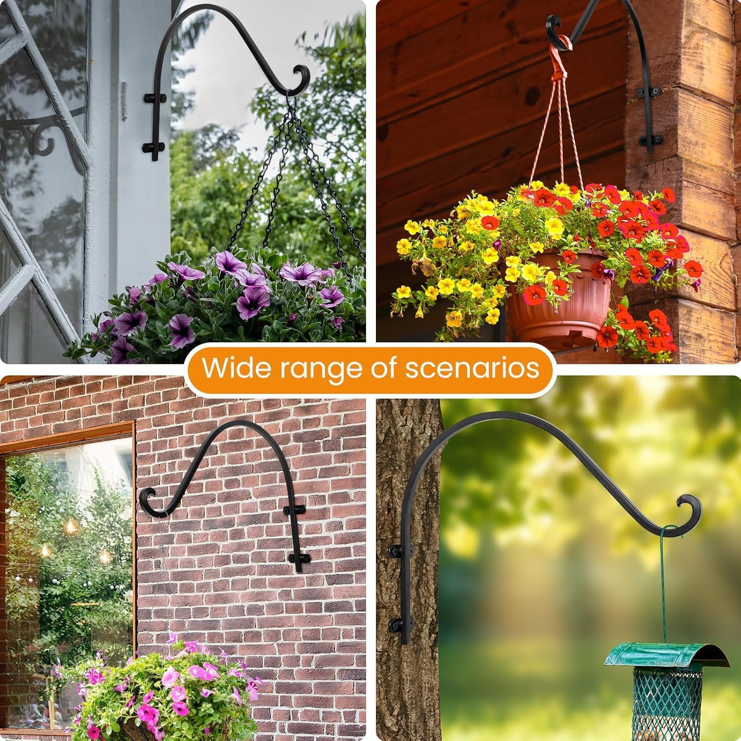 16 Inch Plant Hangers Outdoor,6 Pack Heavy Duty Plant Hanger Bracket | Hanging Basket for Plants Outdoor Brackets,80lbs