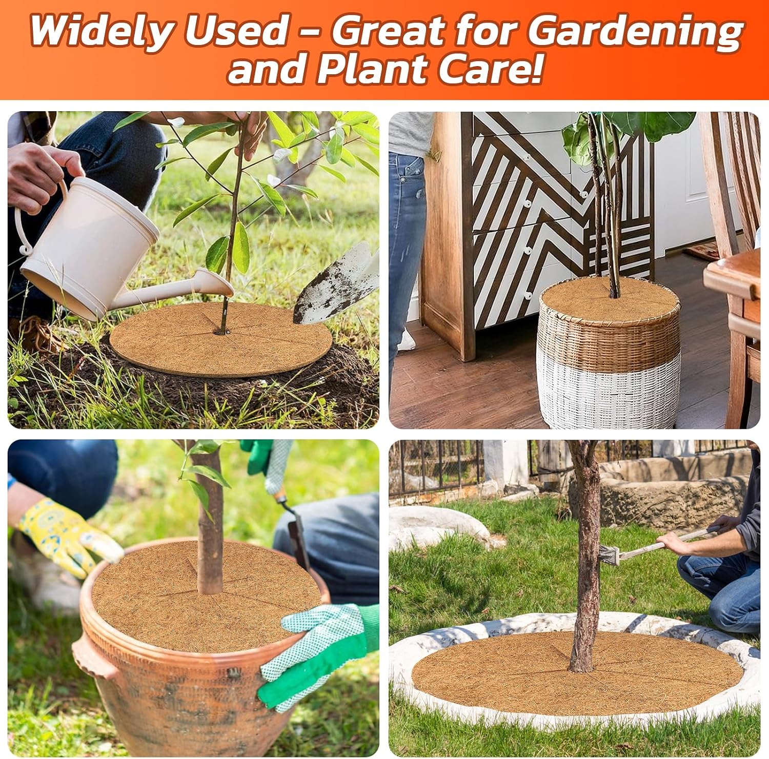 4 Pack Coconut Fiber Mulch Ring Tree Plant Protector Mat, 30 Inch | Natural Coco Coir Tree Mulch Ring Plant Pot Soil