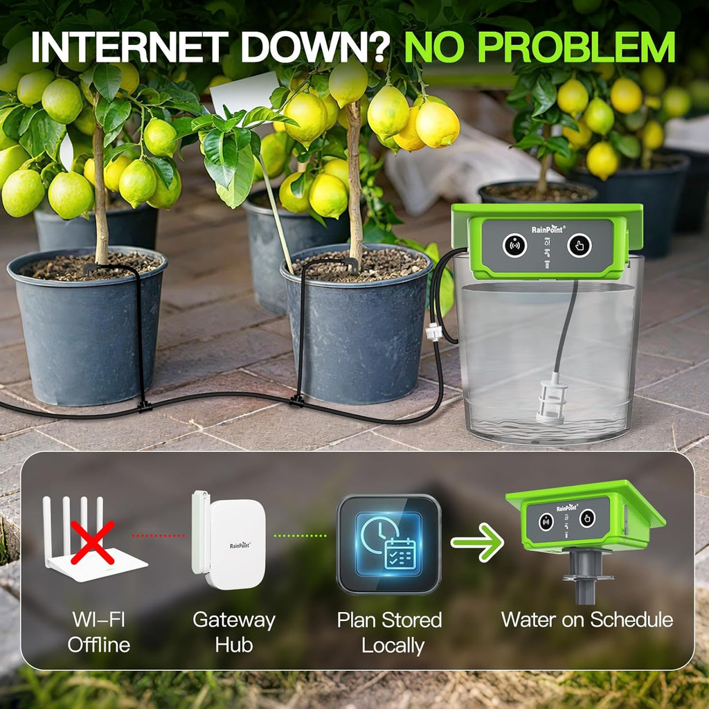 RainPoint WiFi Solar Drip Irrigation System Indoor & Outdoor,WiFi HUB Need | App Control Smart Automatic Plant