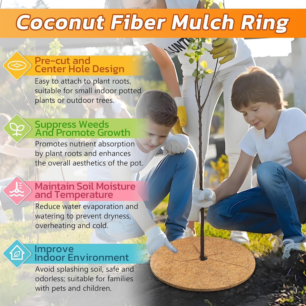 4 Pack Coconut Fiber Mulch Ring Tree Plant Protector Mat, 24 Inch | Natural Coco Coir Tree Mulch Ring Plant Pot Soil