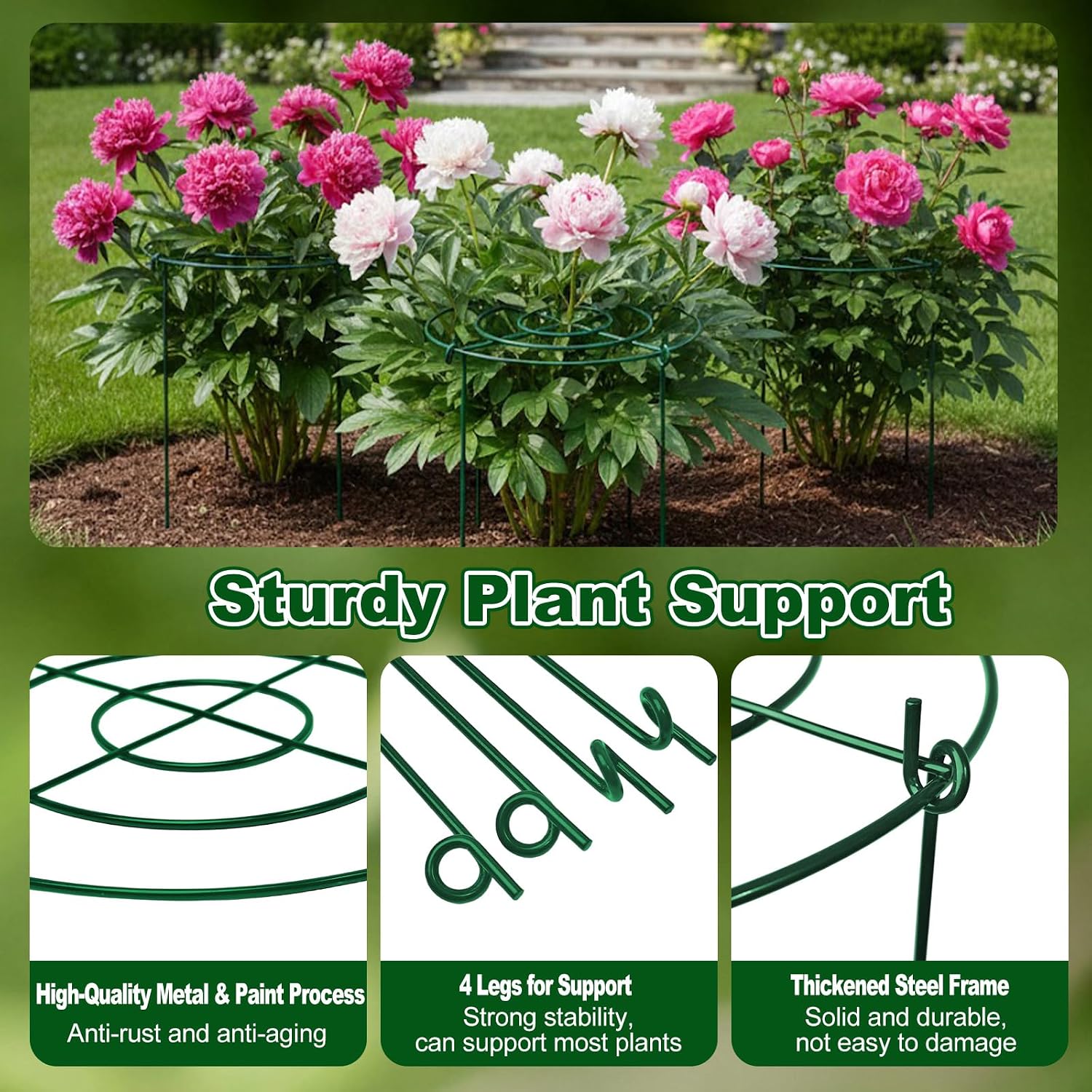 5 Pack Metal Peony Cages and Supports with 20 Plant Twist Clip Ties, Plant Support Stakes for Indoor Outdoor Plants