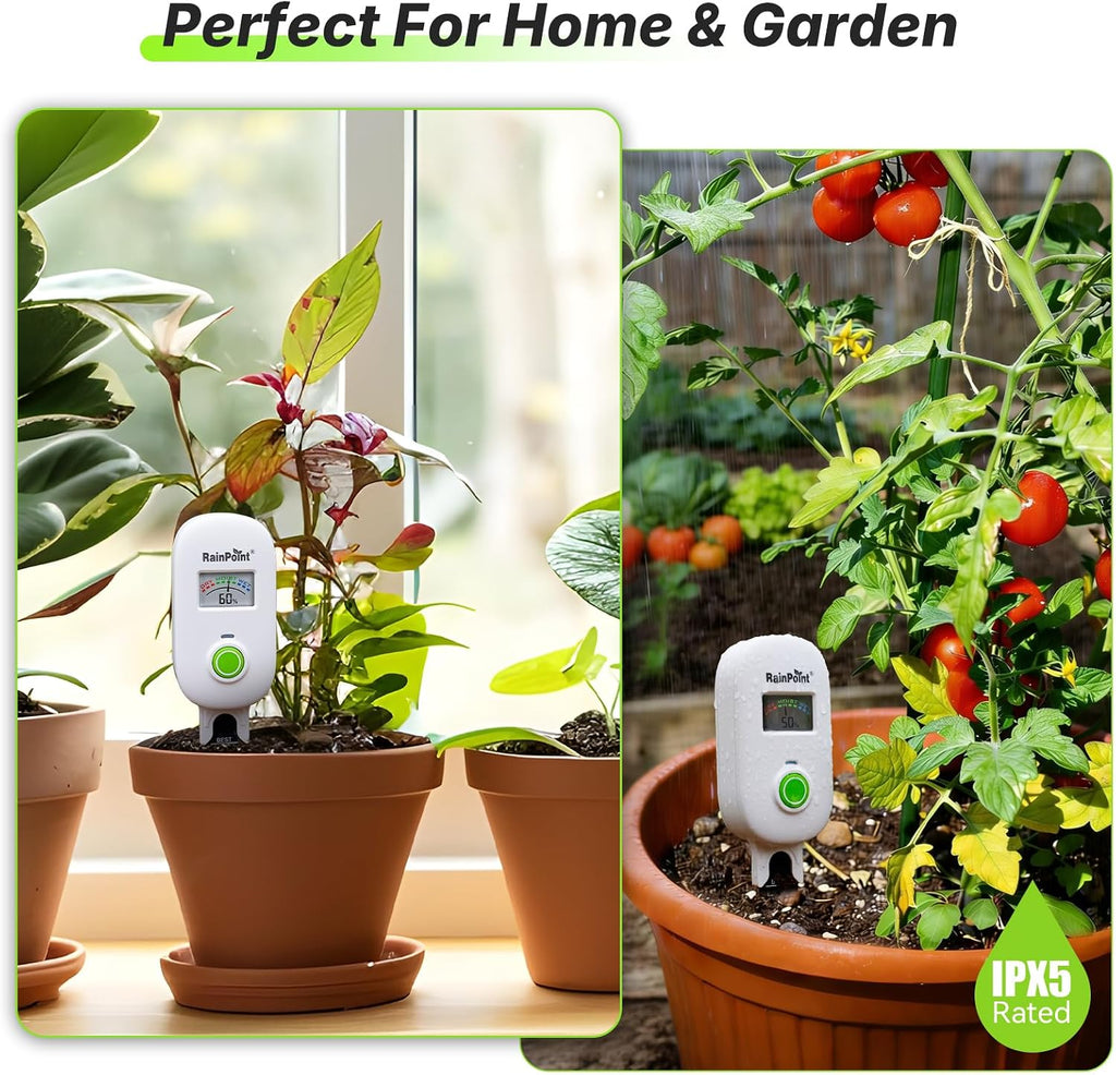 RAINPOINT Smart Soil Moisture Meter,Visual Gauge, Optional WiFi Hub for App | Leave-In Wireless Soil Moisture Sensor