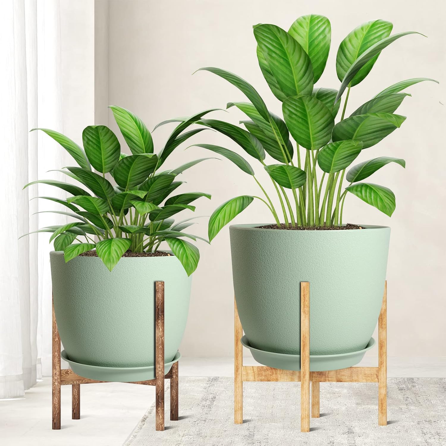 WOUSIWER Plant Pots 10/9/8 inch, Set of 3 Modern Decorative Plastic Planters with Drainage Holes and Saucers for House