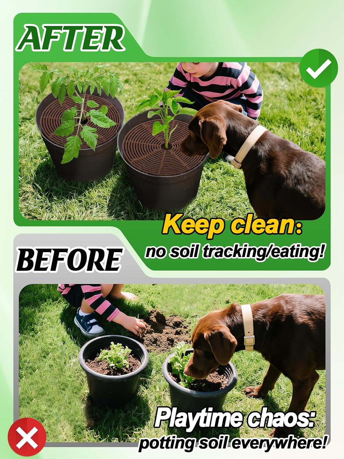 ANPHSIN 3 Plant Pot Grid Cover Protectors from Animals, 20.8" Dia | Cuttable Flower Pot Soil Cover with 36 Stakes, Keep