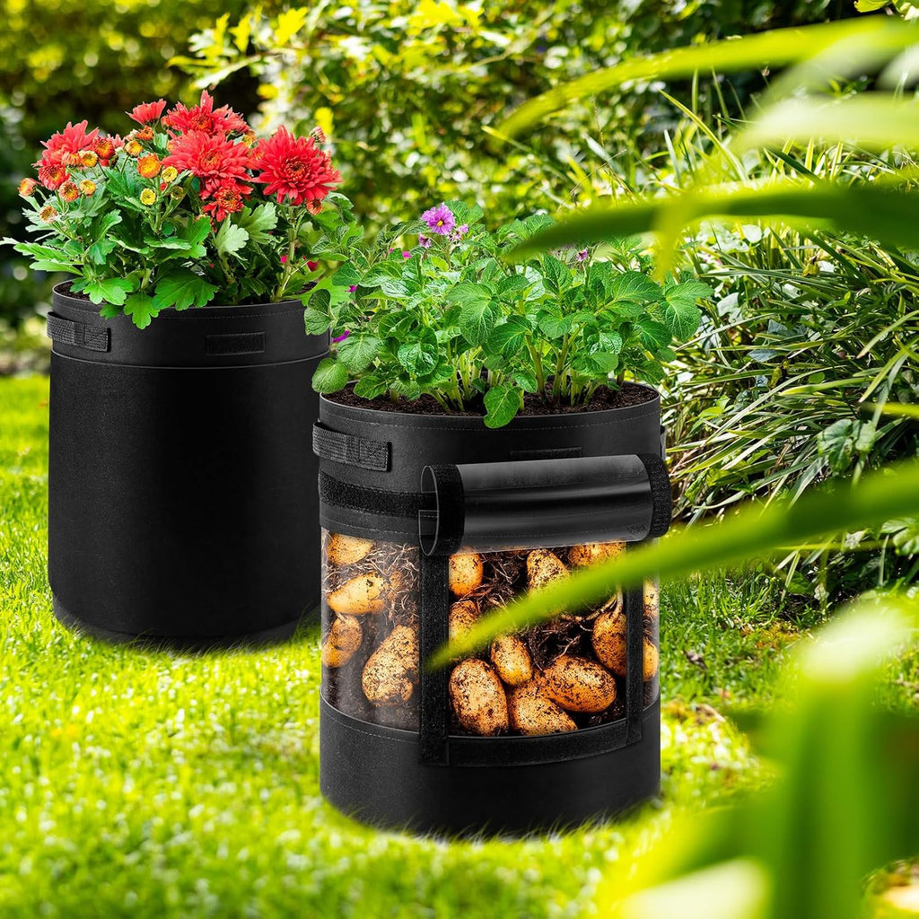 3 Pack 10 Gallon 360° Visibility Potato Grow Bags with Shading Flap | Plant Grow Bags for Growing Potatoes Heavy Duty