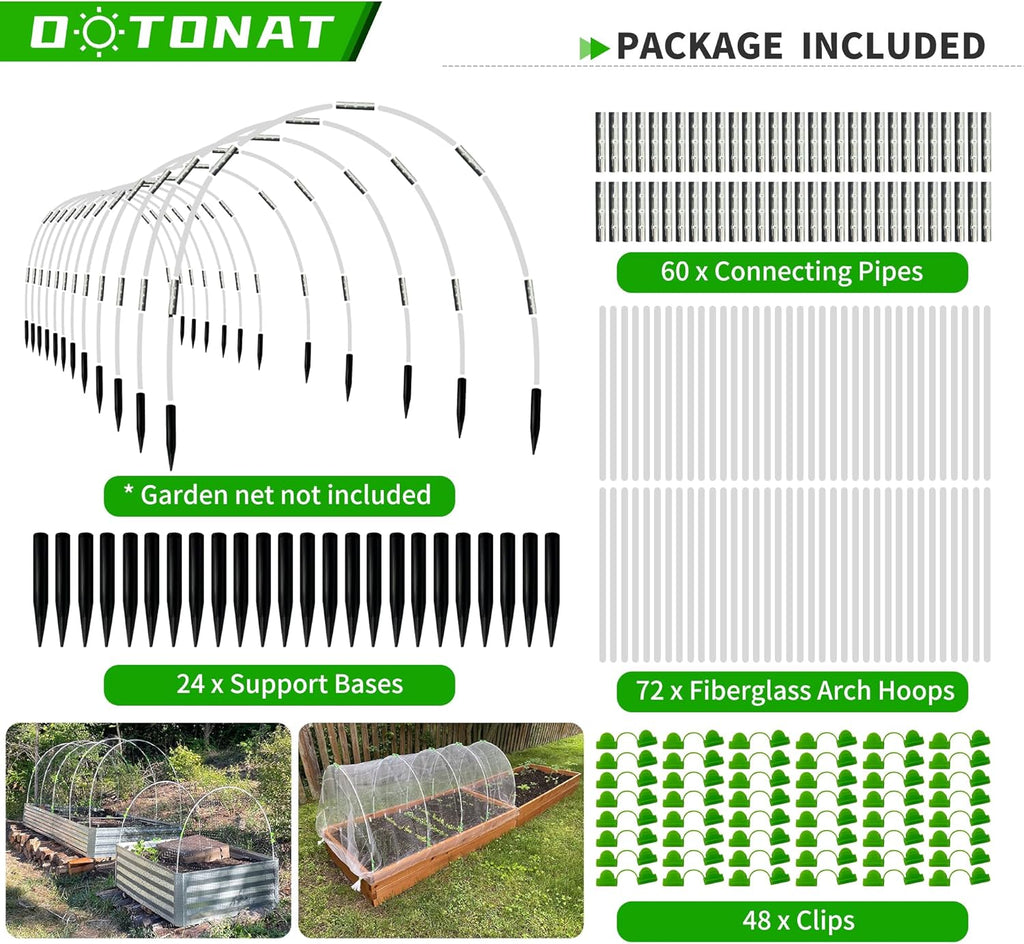 Garden Hoops for Raised Beds- Rust Free Fiberglass Frame Plant Hoops with Support Bases -Greenhouse Hoops Grow Tunnel