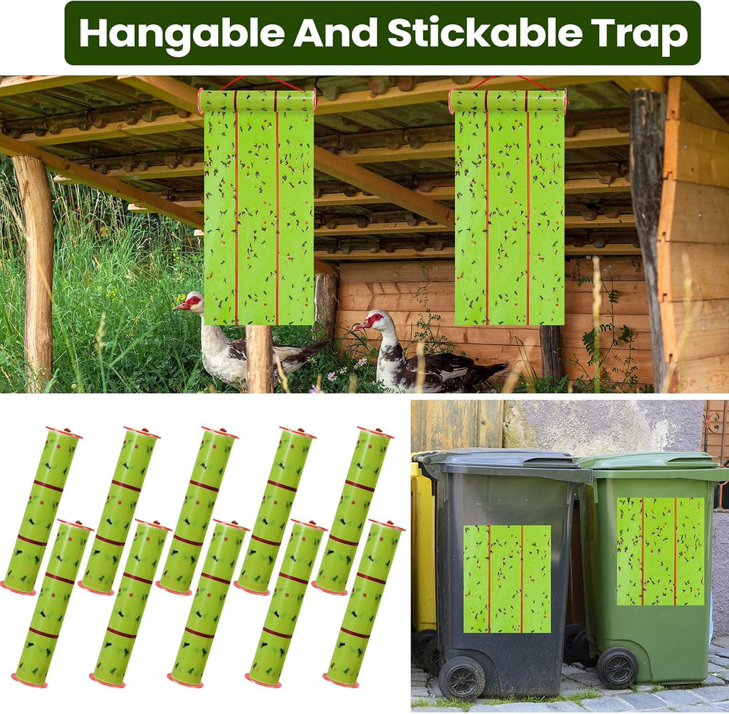 Qualirey 12 Rolls Fly Traps 157ft Fluorescent Green Hanging Sticky | Adhesive Fly Paper for Outdoor Indoor, Catches