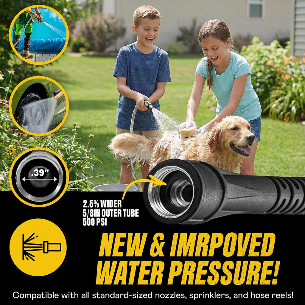 BIONIC STEEL 50 Ft Metal Garden Hose with Sprayer Nozzle | Non Kinking Design, Stainless Steel Heavy Duty Water Hose